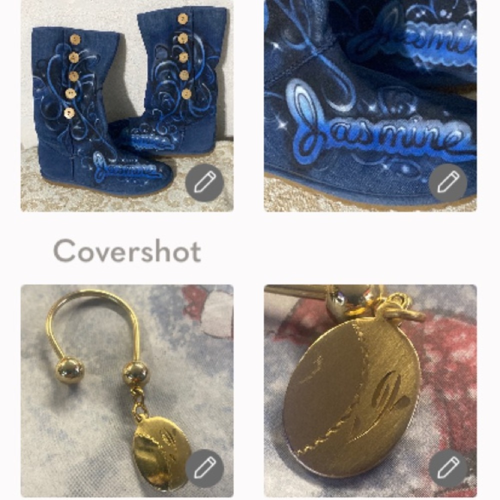 UGG Jasmine boots denim/leather sz7+J keyring💛🔑3”